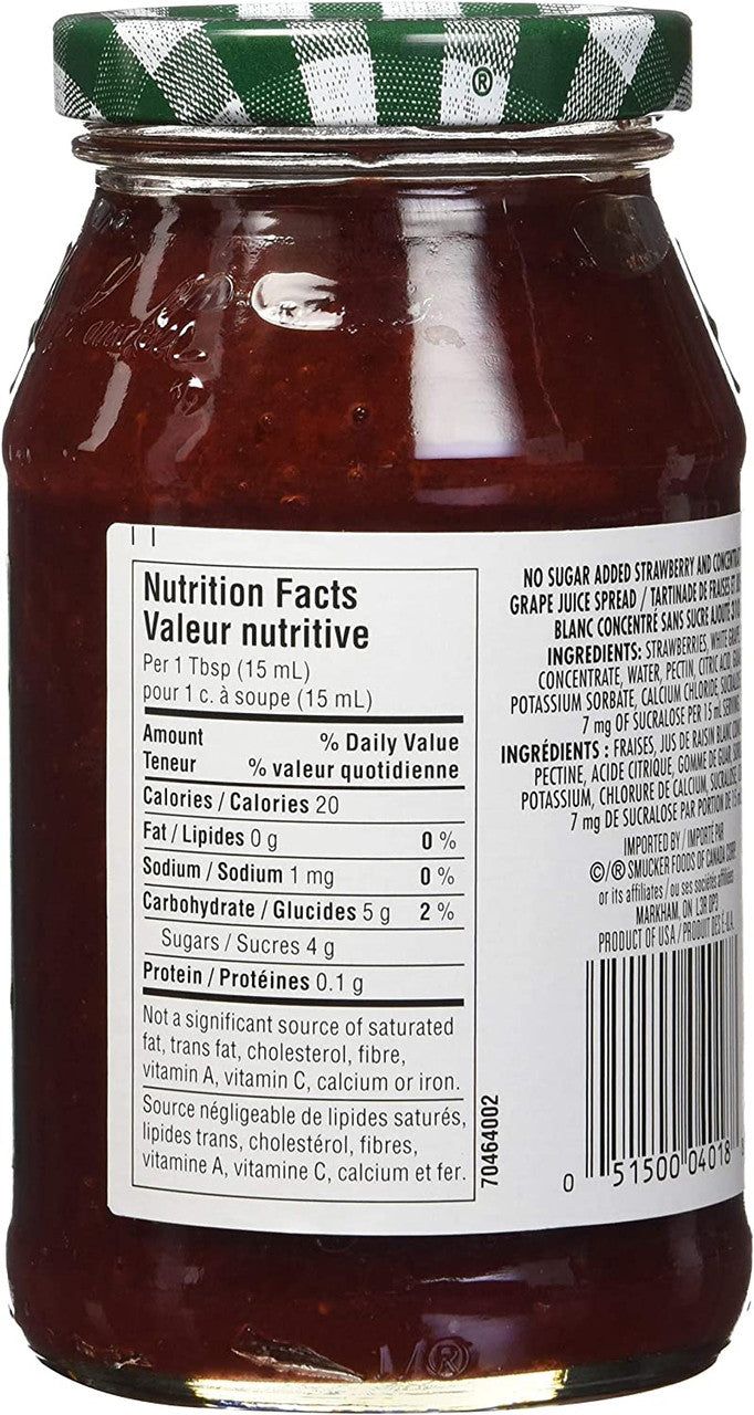 No Sugar Added Strawberry Jam, 310ml/10 oz., Jar {Imported from Canada}