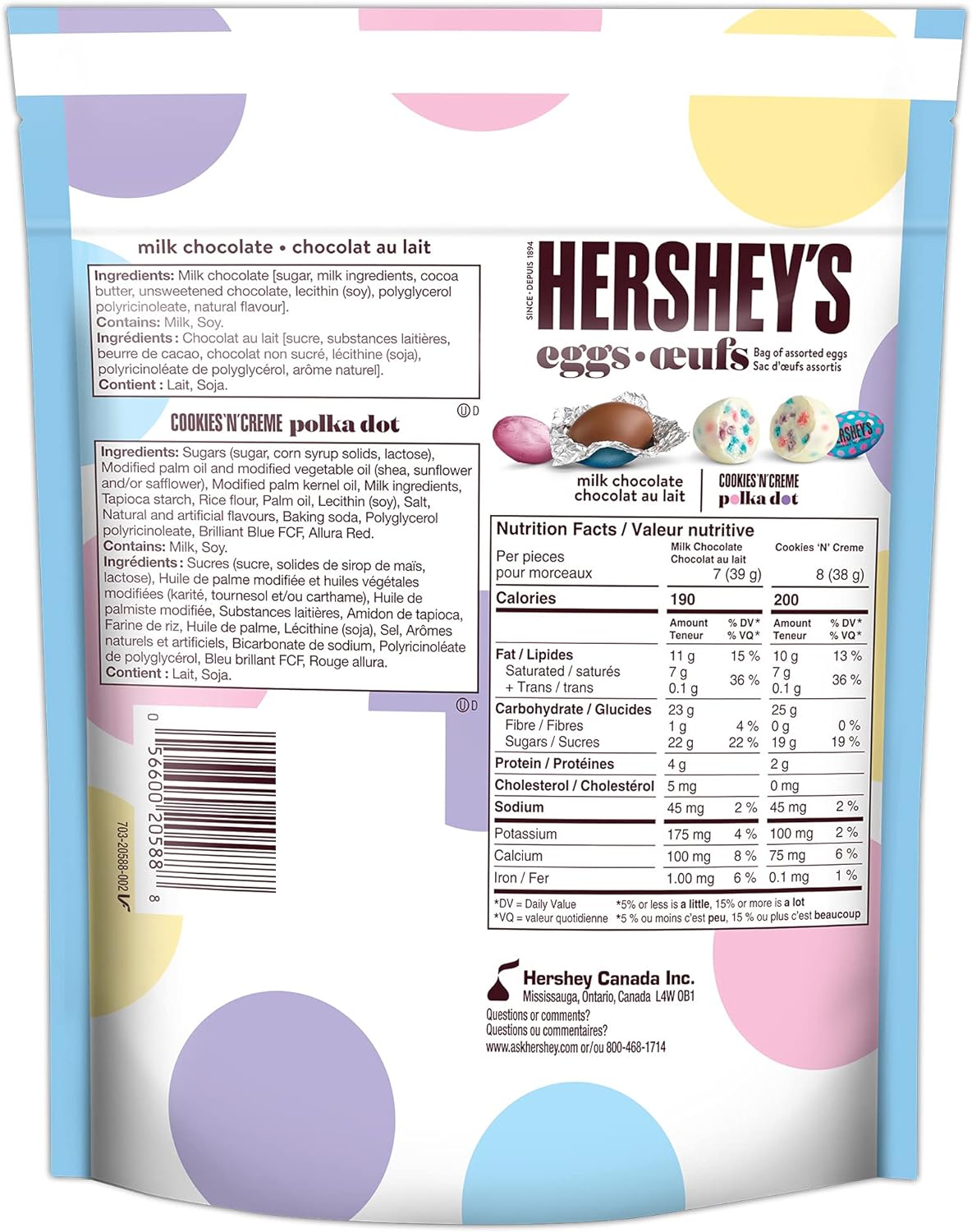 Hershey's Easter Chocolate Eggs, Milk Chocolate & Cookies 'n' Creme Polka Dot Flavored, 700g/24.5 oz