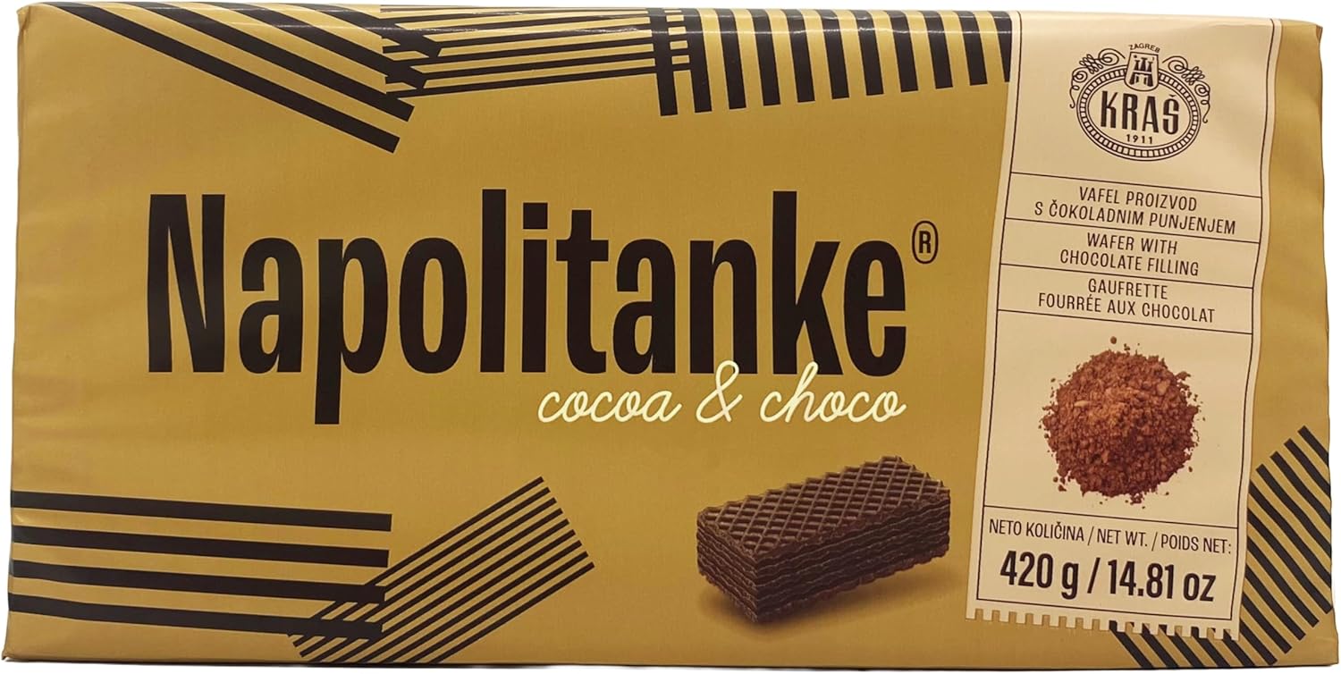 Napolitanke Cocoa & Choco Wafers, 420g, front of package.