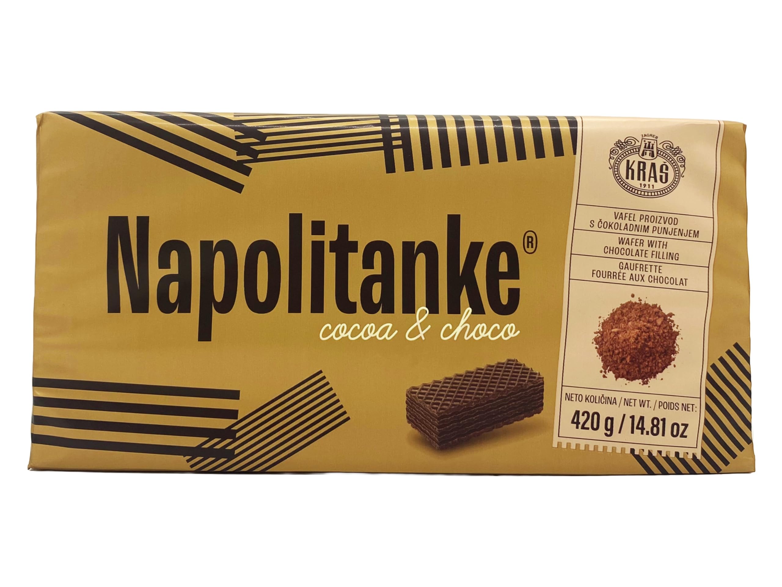 Napolitanke Cocoa & Choco Wafers, 420g, front of package.