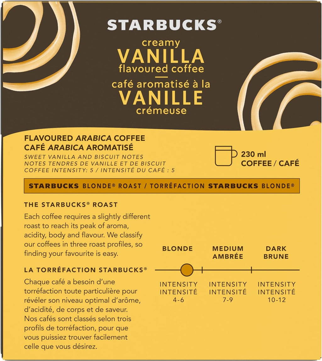 Starbucks Creamy Vanilla Flavored Coffee, Capsules for Nespresso Vertuo, 8 count, 100g/3.5 oz