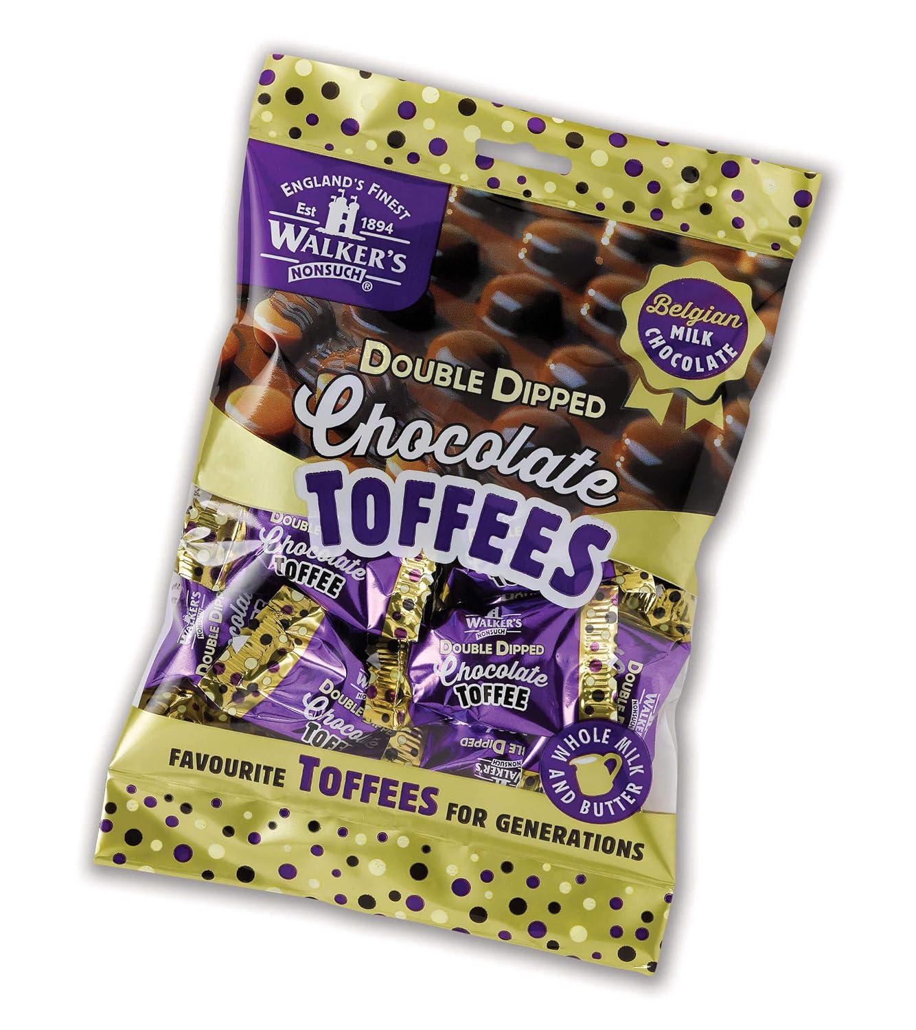Walker's Nonsuch Double Dipped Chocolate Toffees, 135g/4.8 oz., Bag, front of bag.