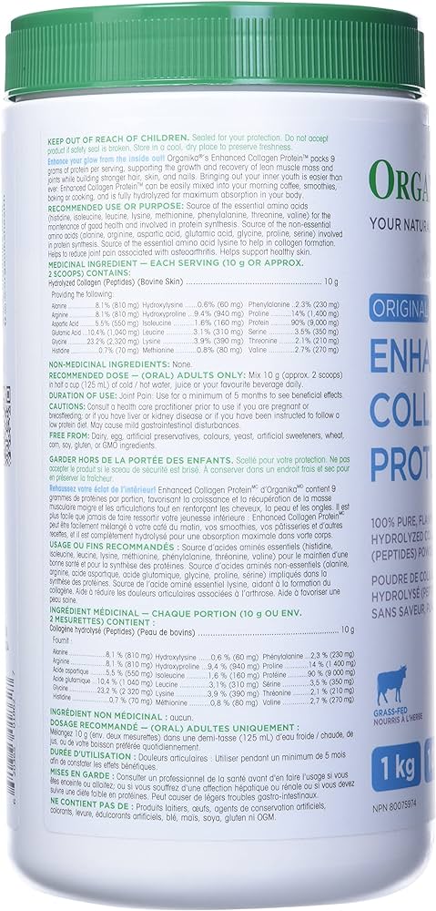 Organika Enhanced Collagen Protein, Original, 1kg/35.3 oz. Container