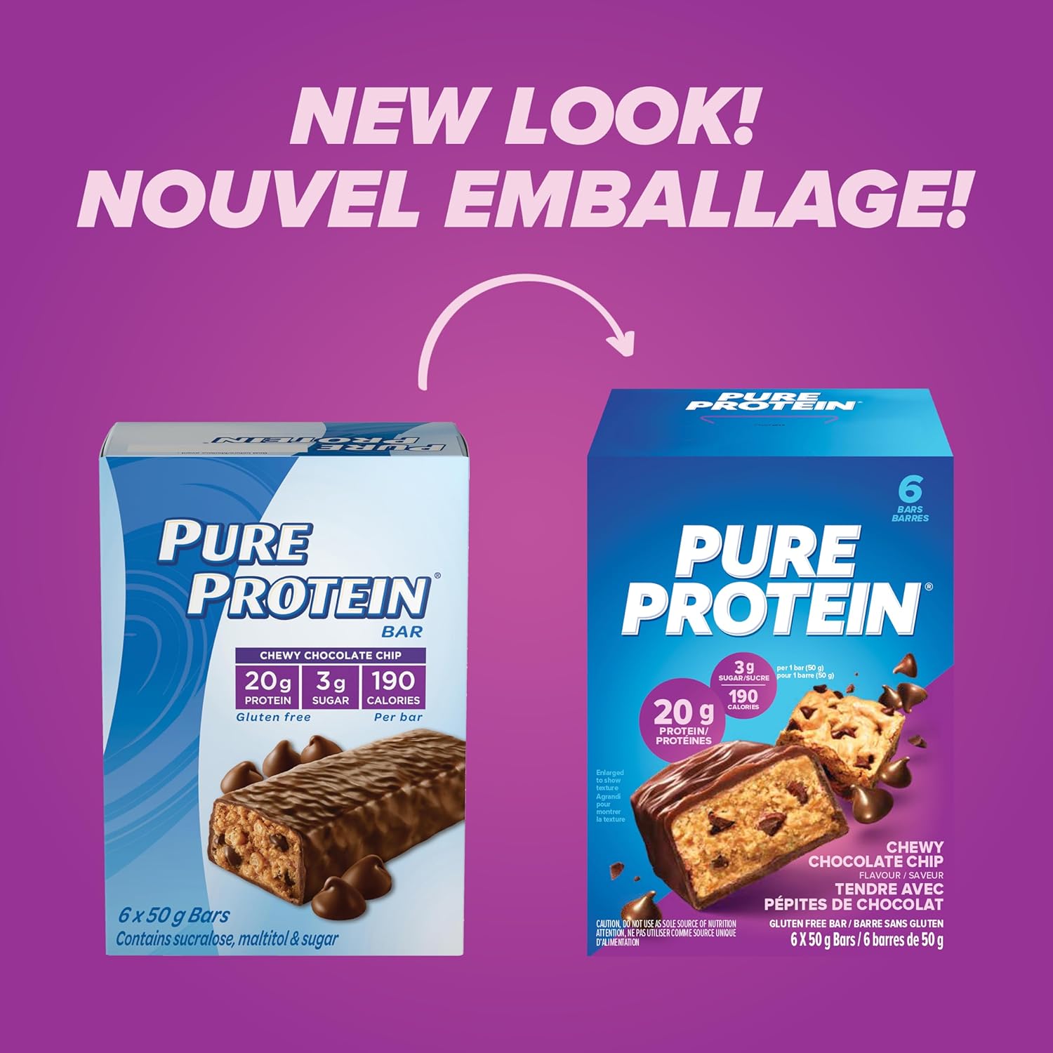 Pure Protein Bars, Gluten Free, Chewy Chocolate Chip, 50g, 6ct