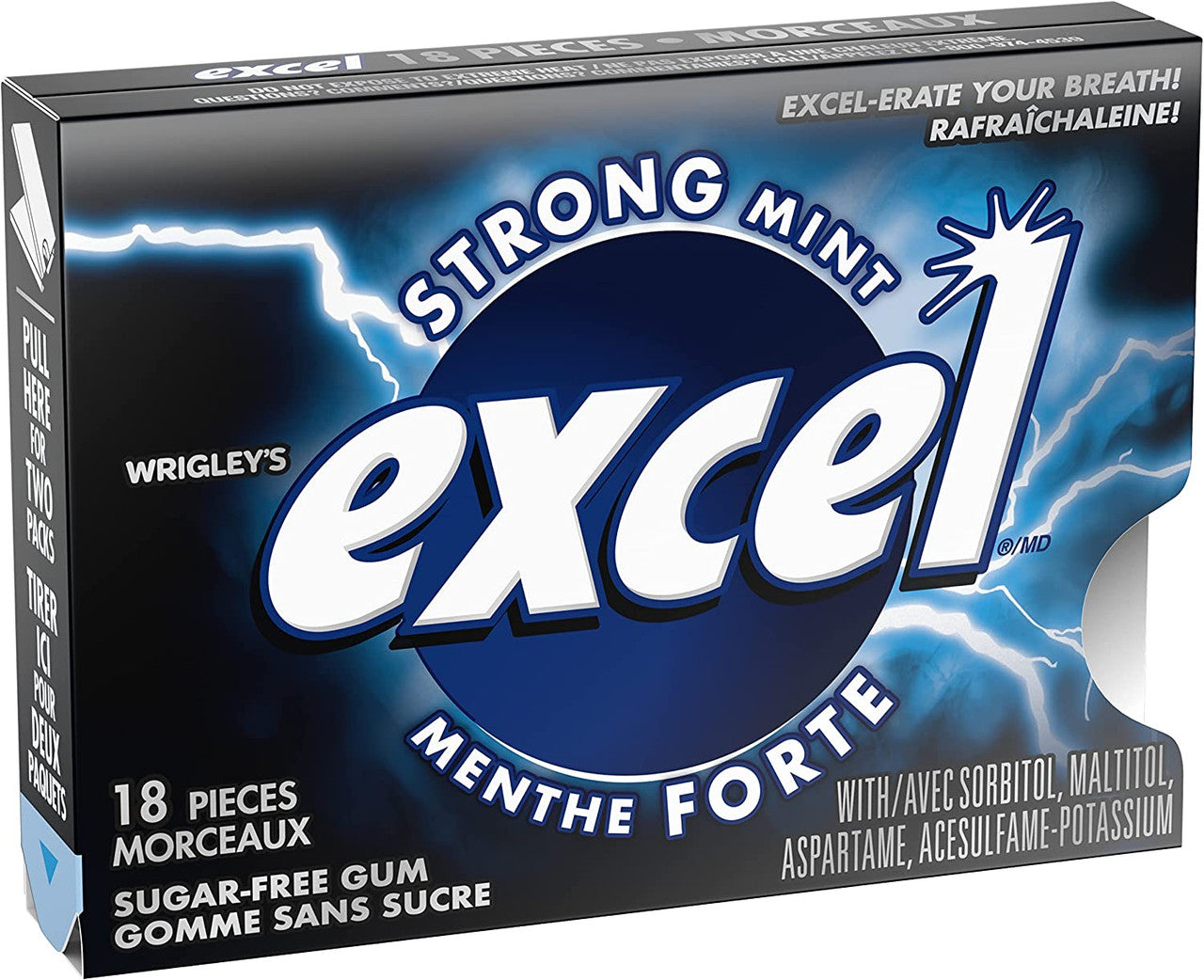 Excel Strong Mint Sugar Free Gum 3ct, 18 pieces each, {Imported from Canada}