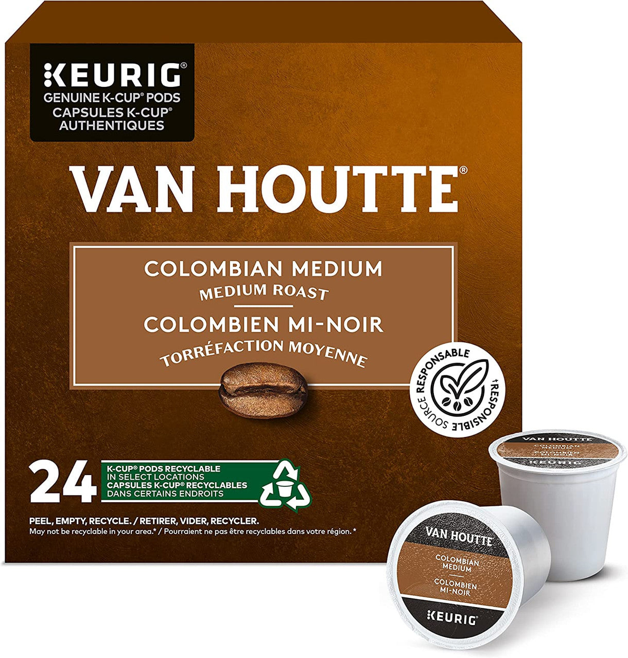Van Houtte Colombian Medium Roast Coffee, 24 K-cups {Imported from Canada}