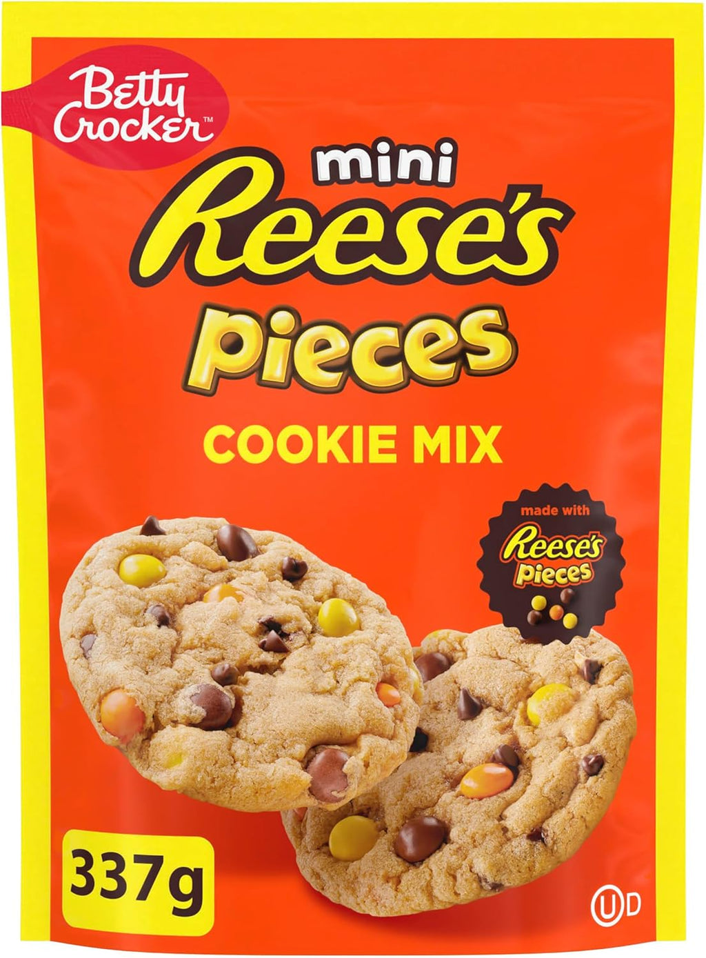 Betty Crocker Mini Reese's Pieces Cookie Mix, 337g/11.9 oz., Bag, front of bag.