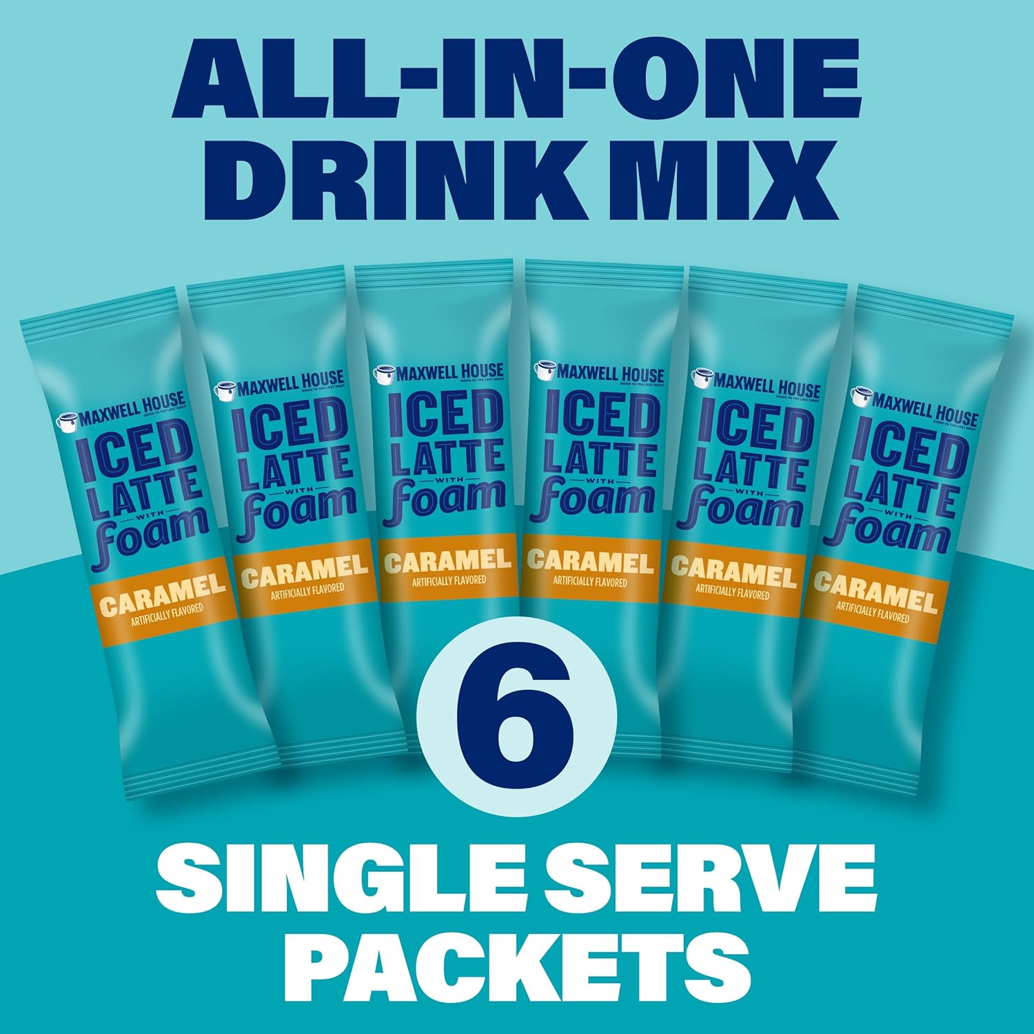 Maxwell House Iced Latte with Foam, Caramel Flavored, 6 packets, 165g/6 oz