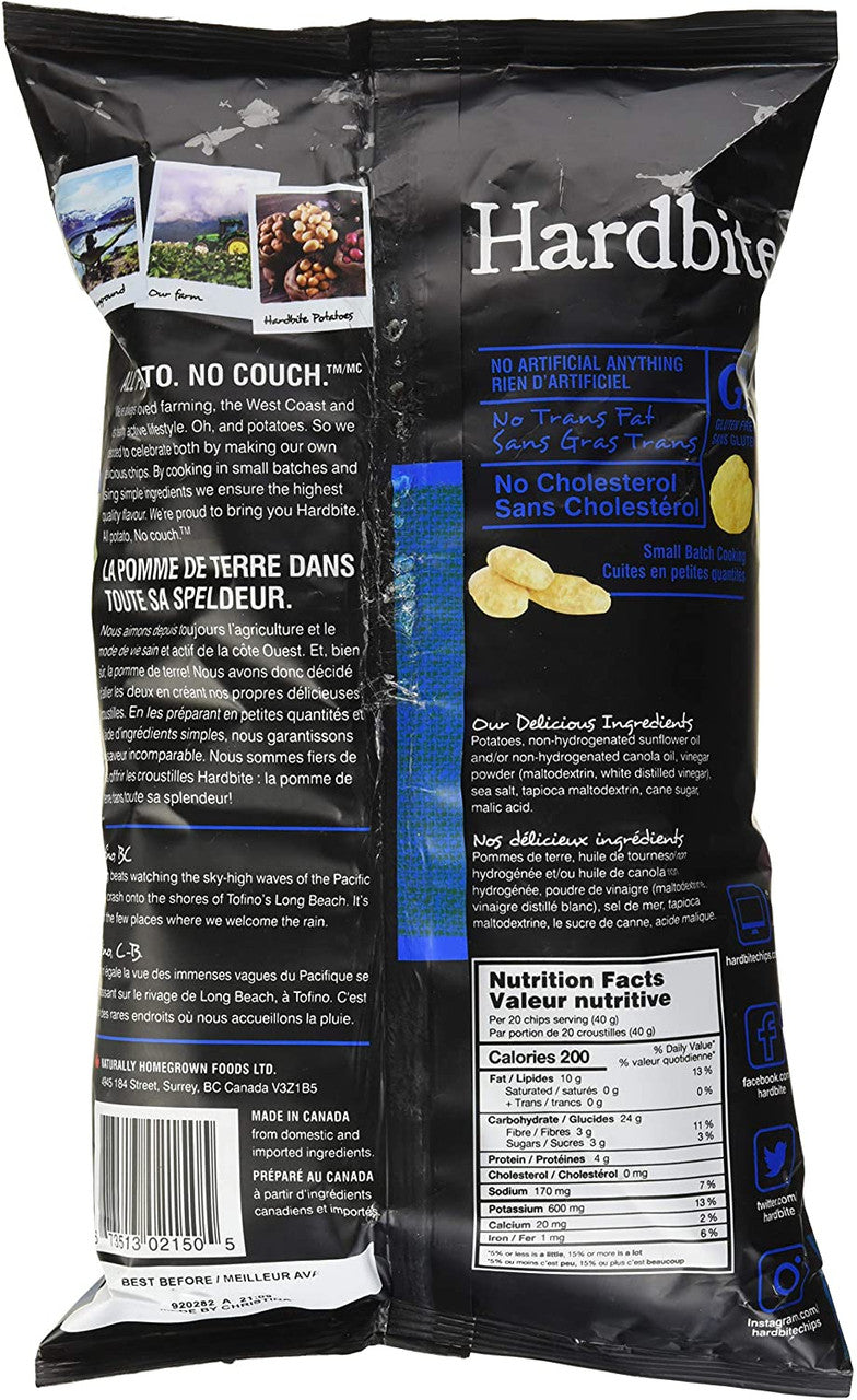 Hardbite Rock Salt and Vinegar All Natural Potato Chips, 150g/5.3oz., {Imported from Canada}