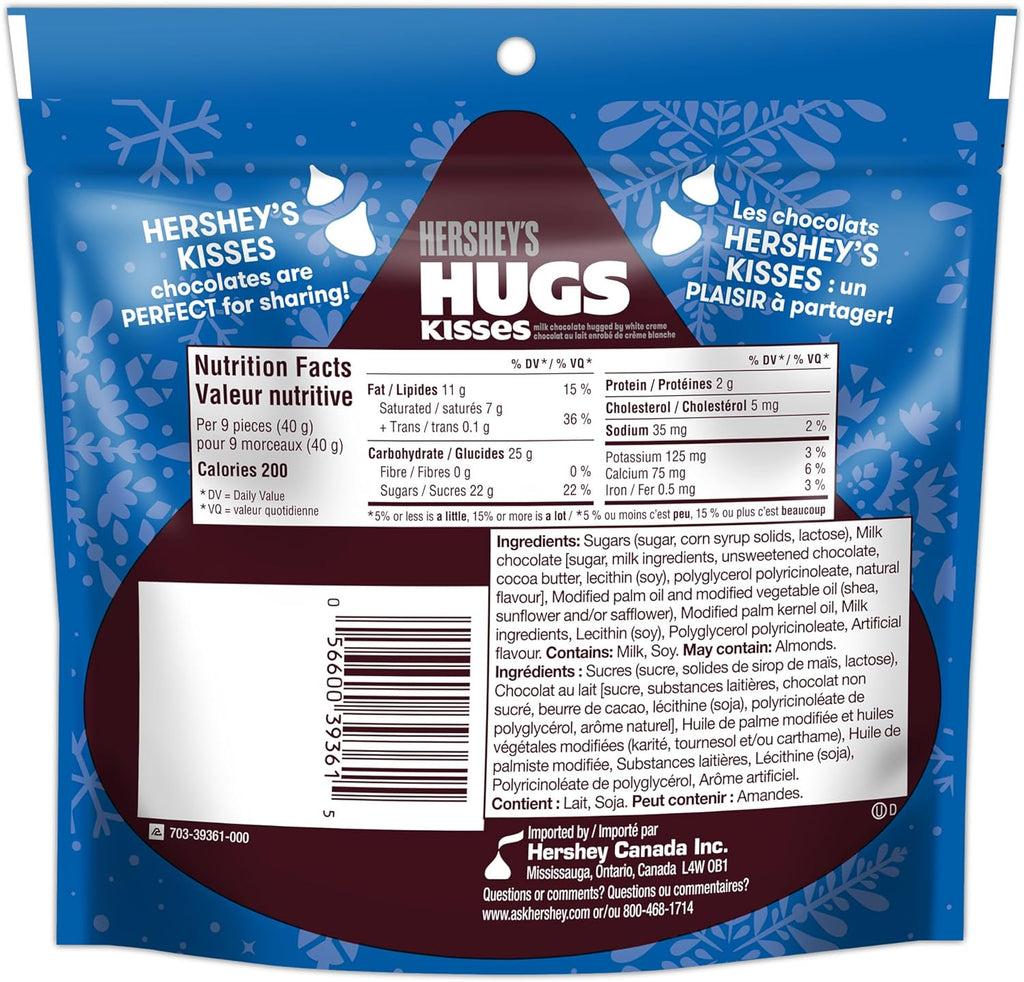 Hershey's Hugs Kisses, Milk Chocolate Hugged by White Creme, 180g/6.3 oz