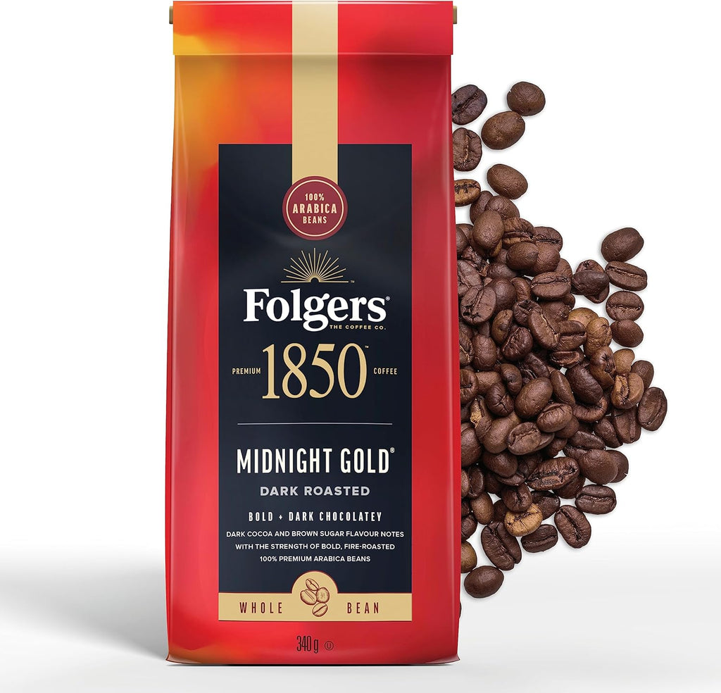 Folgers, 1850 Midnight Gold, Whole Bean Coffee, 340g/12oz. - Front