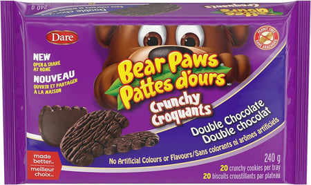 Dare Bear Paws Crunchy Double Chocolate Cookies, 240g/8.4 oz, 1 Box {Imported from Canada}