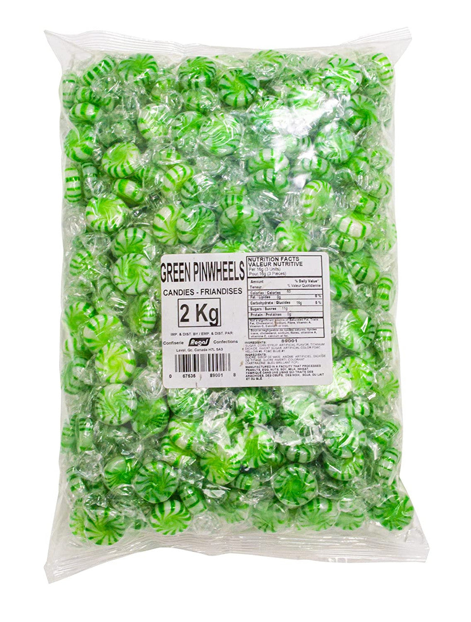 Regal Confections, Green Pinwheels Candies, 2kg/4.4lbs. Bag, {Imported from Canada}