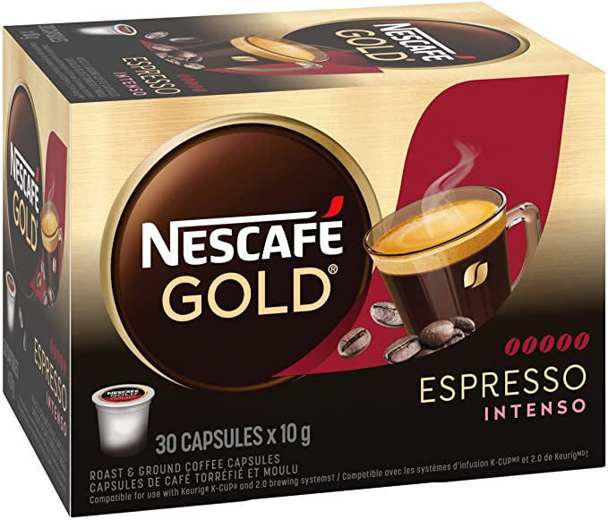 Nescafé Gold Espresso Intenso Capsules, K-Cups, 30 Count, 1 Box {Imported from Canada}