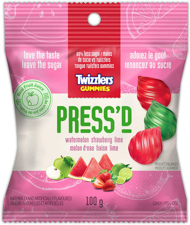 Twizzlers Press'd Fruit Gummies, Watermelon, Strawberry & Lime Flavors, 100g/3.5 oz., Bag {Imported from Canada}