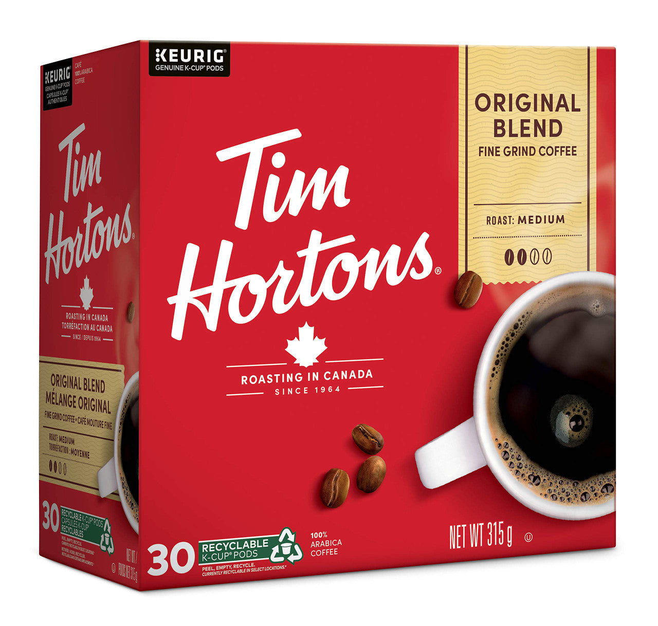 Tim Hortons Original Coffee, Single Serve Keurig K-Cup Pods, Medium Roast, 30 Count
