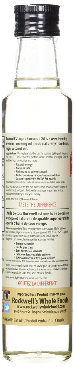 Rockwell's Liquid Coconut Oil , 250ml/8.5 fl. oz., {Imported from Canada}