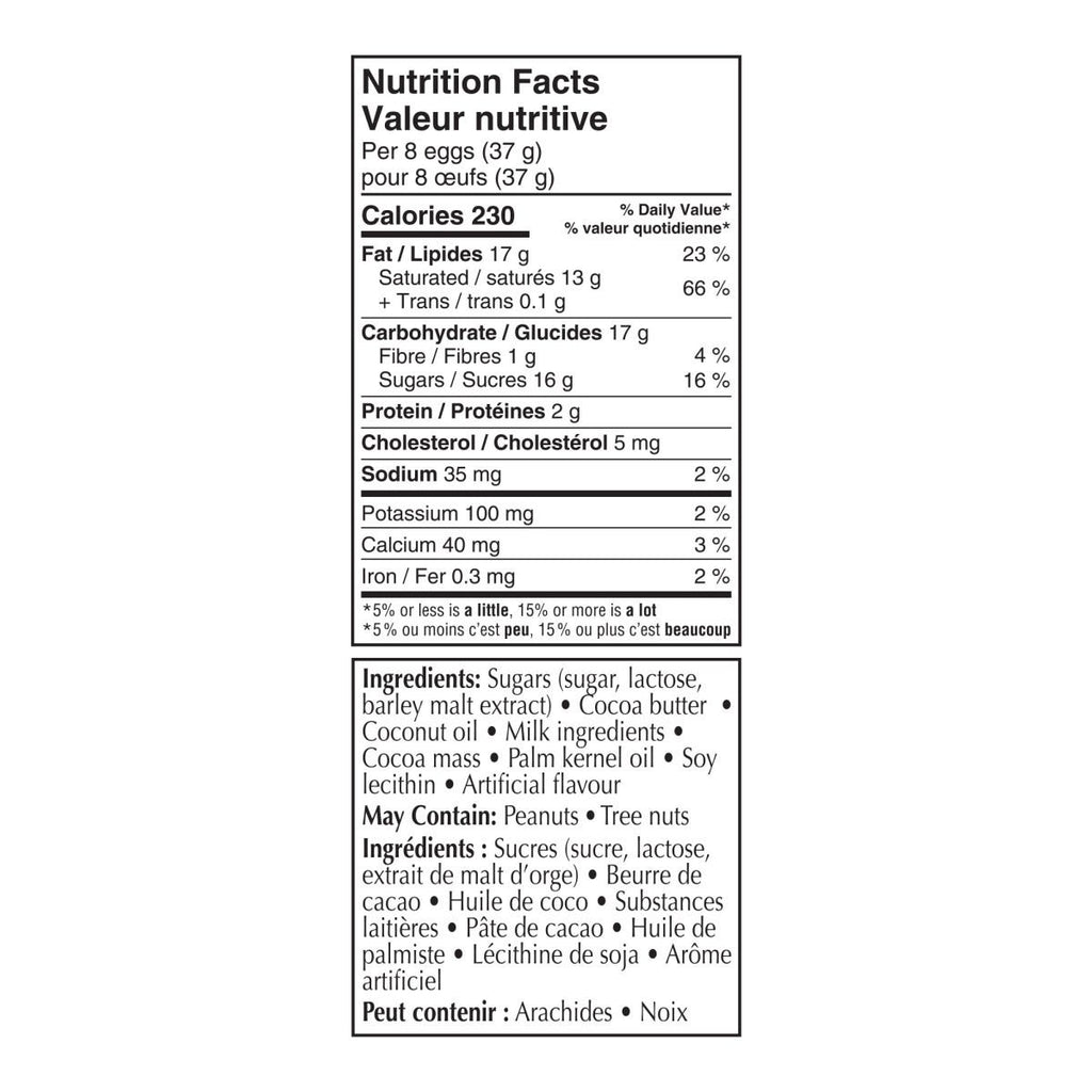 Lindt Lindor Milk Chocolate Caramel Eggs, 100g/3.5 oz. - Nutrition Facts And Ingredients Label