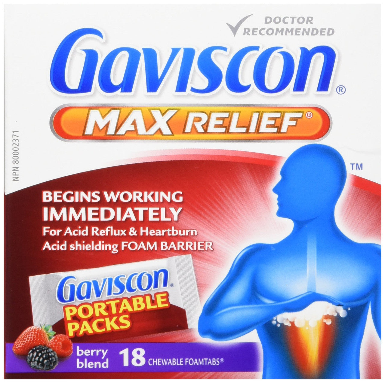 Gaviscon Max Berry- Long-Lasting Acid Reflux and Heartburn Relief, 18 Count {Imported from Canada}
