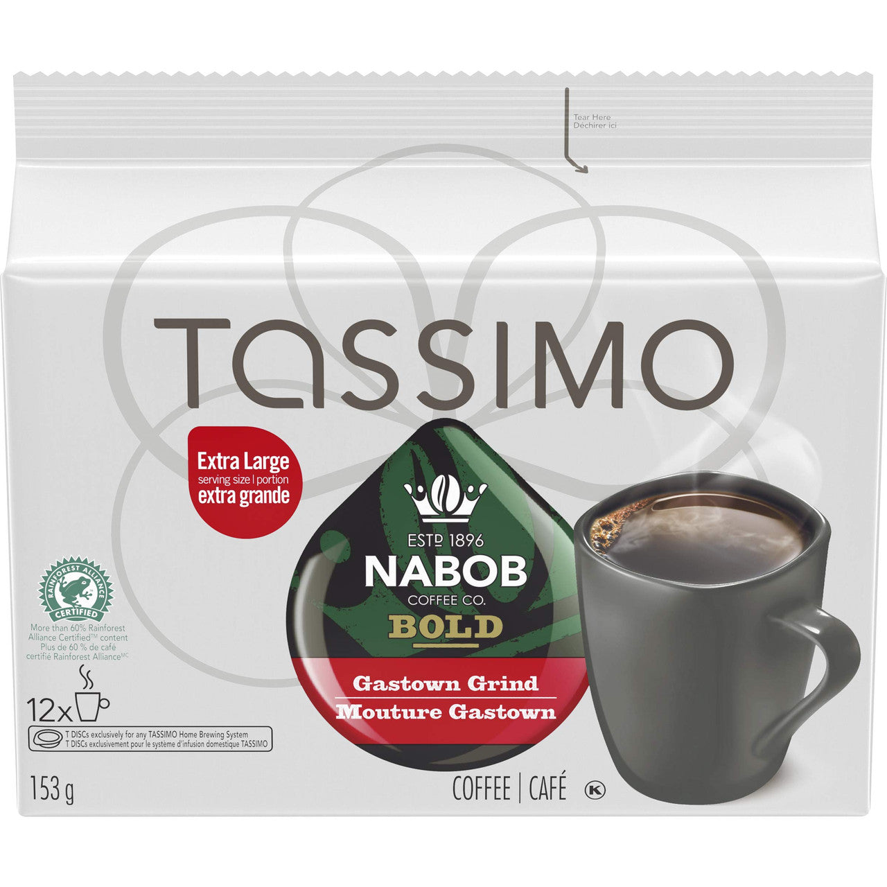 Tassimo Nabob Bold Gastown Grind Coffee, 60 T-Discs (5 Boxes of 12 T-Discs) {Imported from Canada}