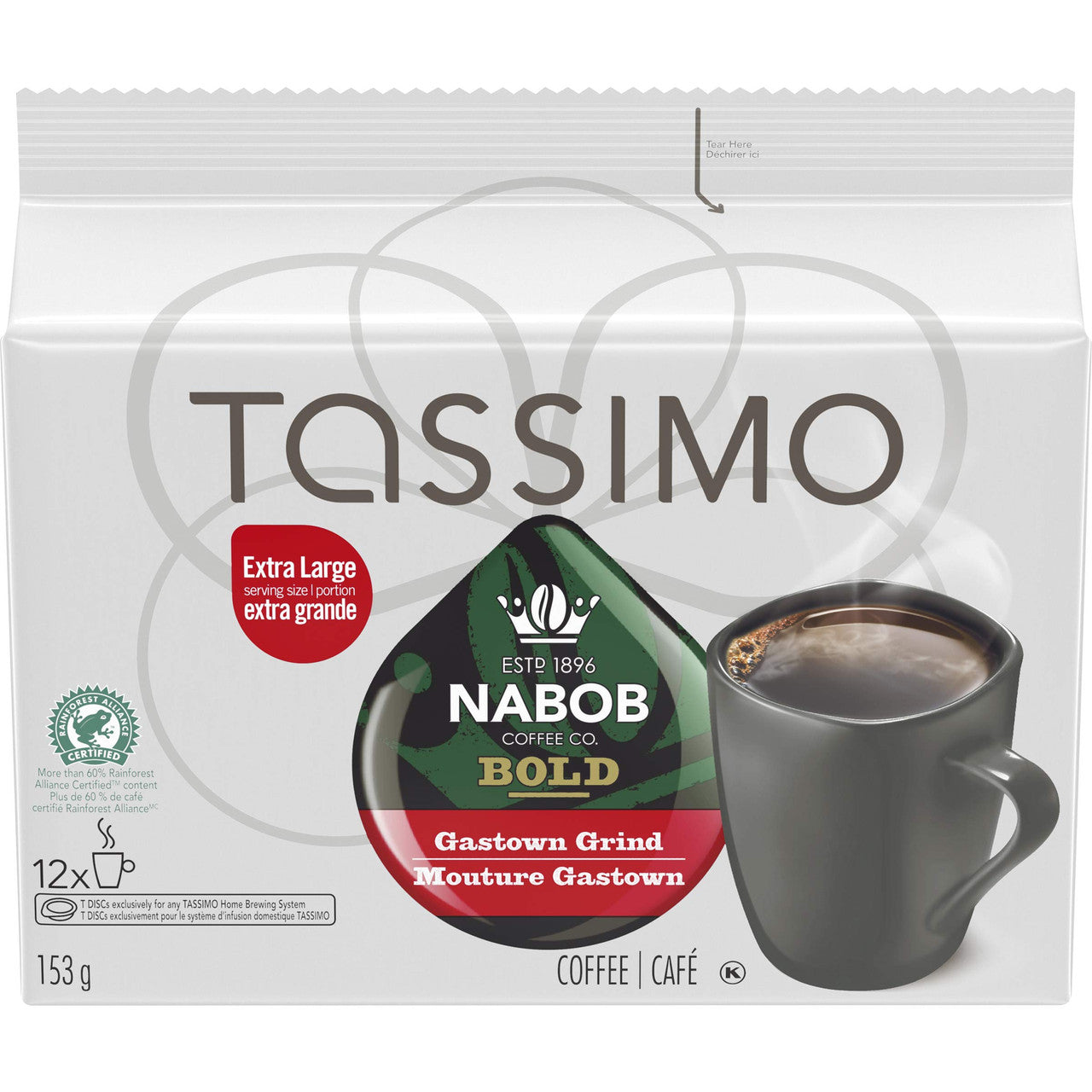 Tassimo Nabob Bold Gastown Grind Coffee 12 T-Discs, 153g/5.4oz, (3-Pack) {Imported from Canada}