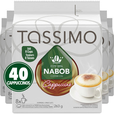 Tassimo Nabob Cappuccino Coffee Single Serve T-Discs (5 Boxes of 8 T-Discs) {Imported from Canada}