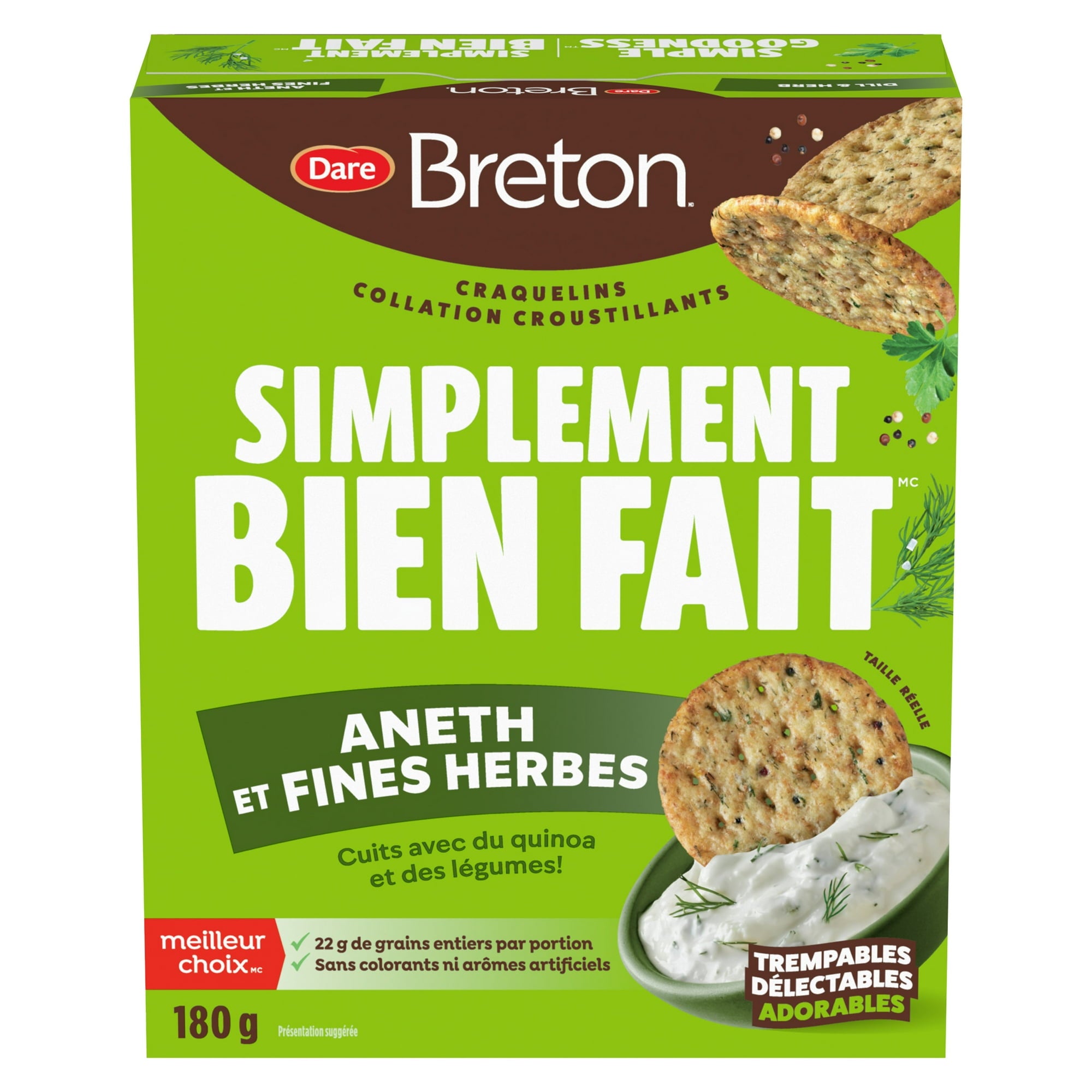 Box of Dare Breton Simple Goodness Dill & Herb Crackers, 180g/6.3 oz on a white background