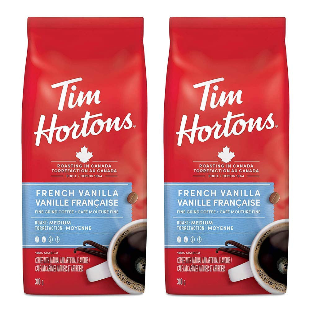 Tim Hortons French Vanilla, Fine Grind Coffee, Medium Roast, 300g/10.6oz, 2-Pack {Imported from Canada}