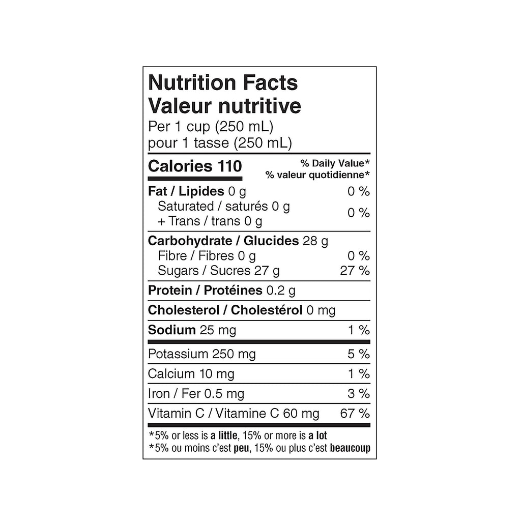 SunRype Fruit Juice, Wildberry, 900ml/30.4 fl. oz. Carton, nutrition facts label