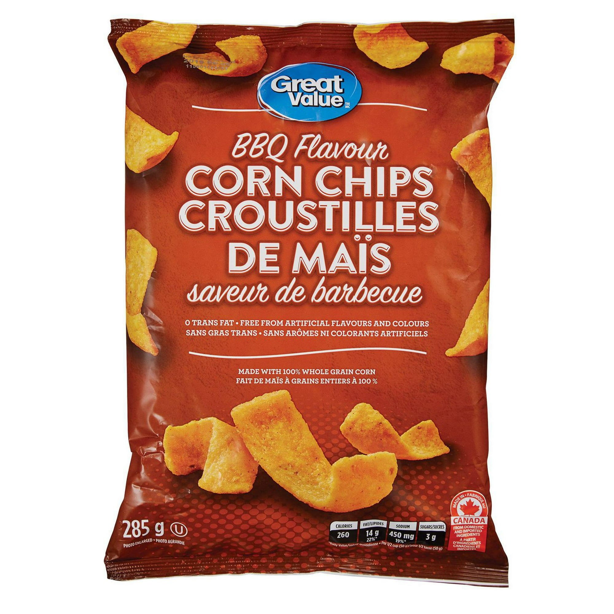 Great Value BBQ Flavored Corn Chips, 285g/10.1 oz - Front Of Bag