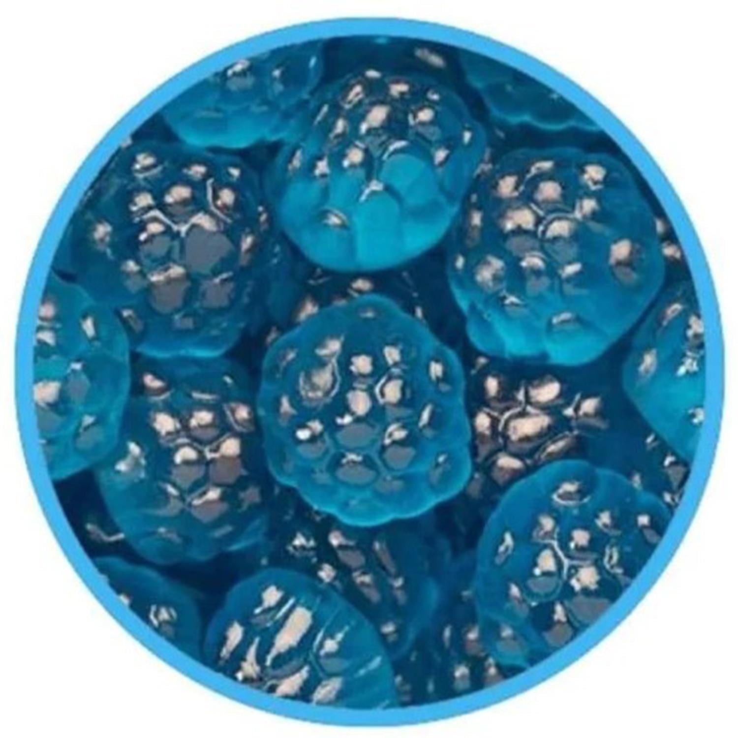 Huer Bulk Blue Razzberries Gummies, 1kg, picture of razzberry gummies in a bowl.