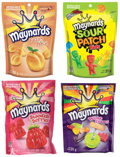 Maynards Fuzzy Peach, Wine Gums, Swedish Berries, Sour Patch Kids Candy, 355g/12.5 oz. (4pk) {Imported from Canada}