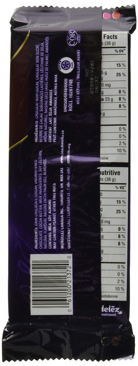 Cadbury Dairy Milk Fruit and Nut Dark, 100g/3.5 oz., {Imported from Canada}