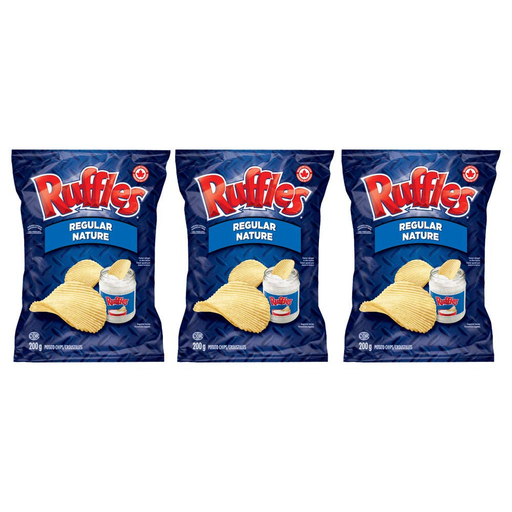 Ruffles Regular Nature Potato Chips 200g/7.1oz, 3-Pack {Imported from Canada}