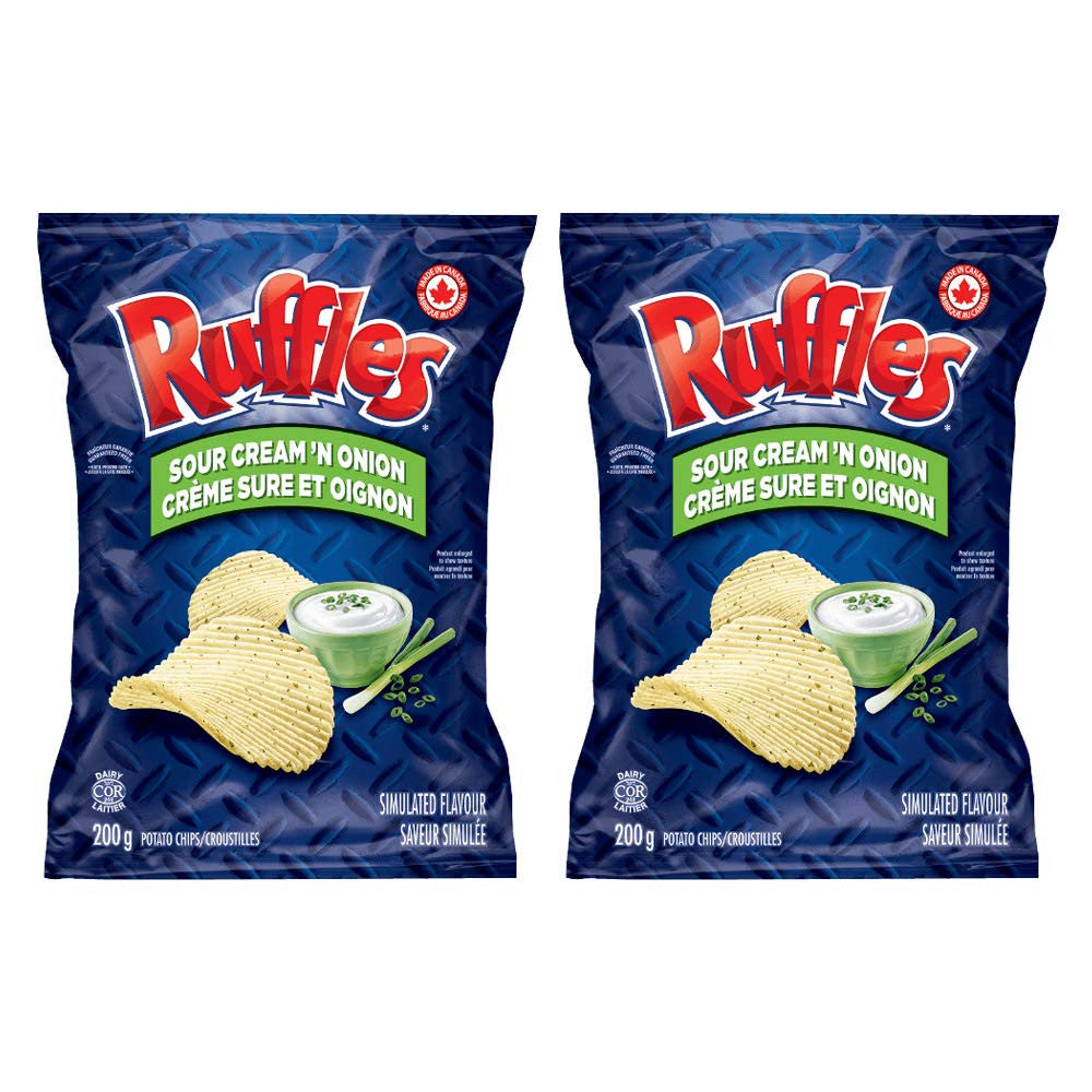 Ruffles Sour Cream 'n Onion (2-Pk) 200g/7.1 oz., per bag {Imported from Canada}