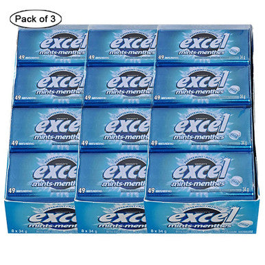 Excel Mints Peppermint, 34gm Tin, 8 Count, (Pack of 3), (Imported from Canada)