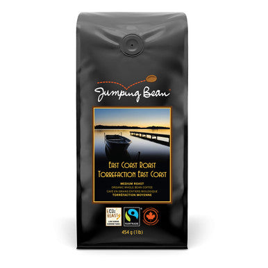 Jumping Bean East Coast Roast Fairtrade Organic Whole Bean Coffee, Medium Roast, 454g/1 lb.