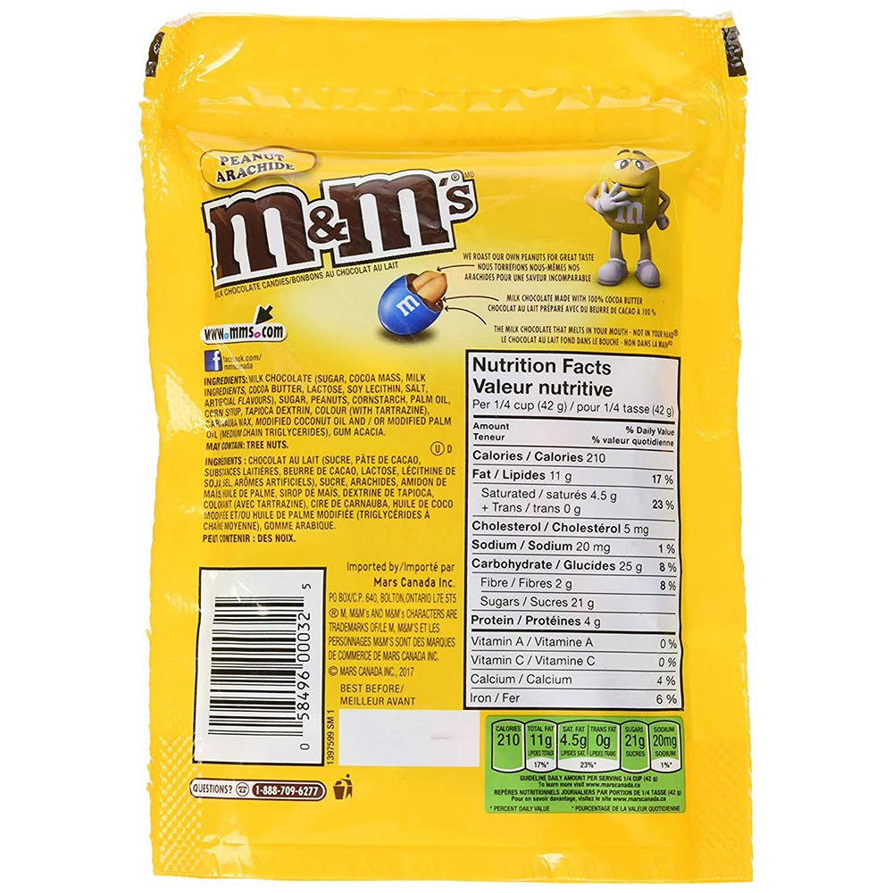 M&M's Peanut Candies Stand up Pouch 200g/7oz., (3pk) (Imported