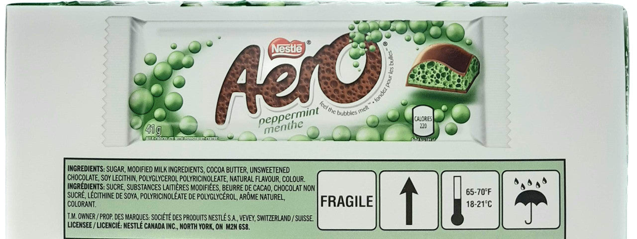 Nestle Aero Chocolate Bar Peppermint, 41g/1.4oz, 24-Pack {Imported from Canada}