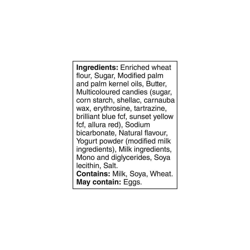 List of ingredients for Leclerc Celebration Birthday Cake Mini Cookies, 200g/7.05 oz on a white background