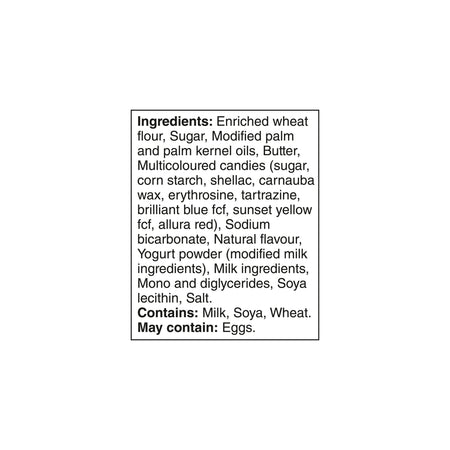 List of ingredients for Leclerc Celebration Birthday Cake Mini Cookies, 200g/7.05 oz on a white background