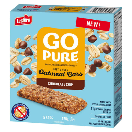 Leclerc Go Pure Chocolate Chip Soft Baked Oatmeal Bars, 175g/6 oz. Box {Imported from Canada}