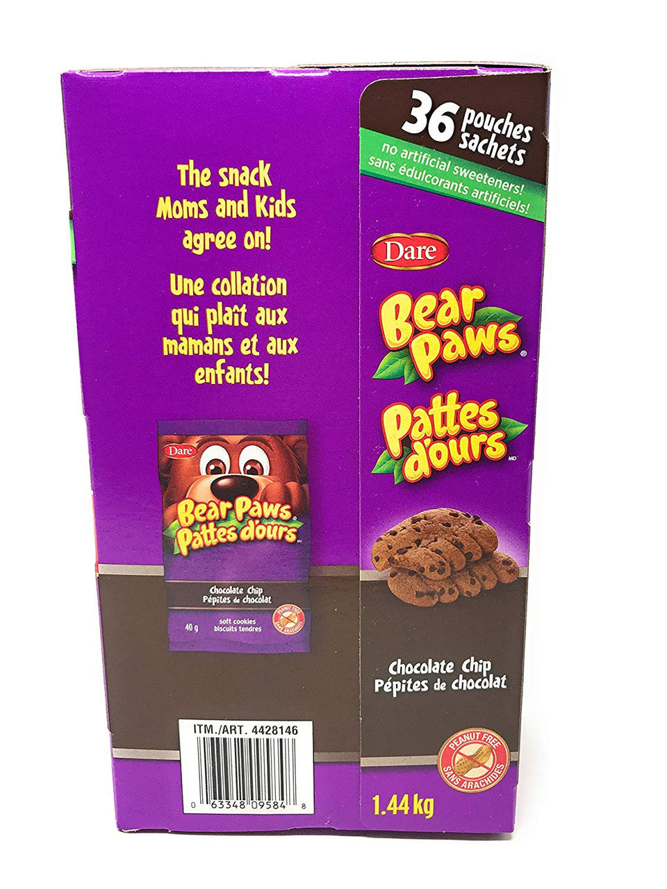 Dare Bear Paws Chocolate Chip Cookies, 36packs, 1.44kg/3.2lbs, (Imported from Canada)