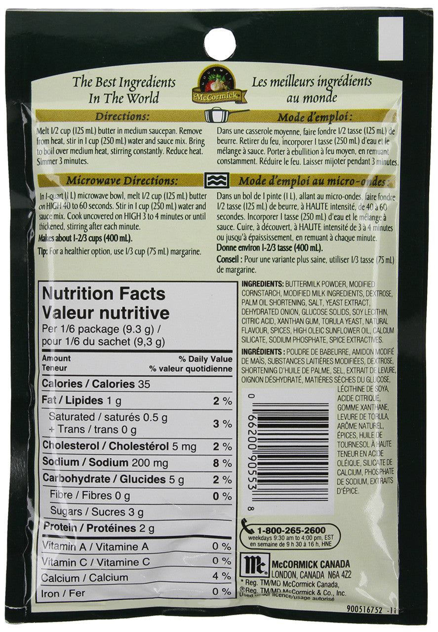 McCormick Gourmet, Premium Quality, Dry Sauce Mix, Hollandaise, 56g/1.9 oz., Case Pack 9 Count, {Imported from Canada}