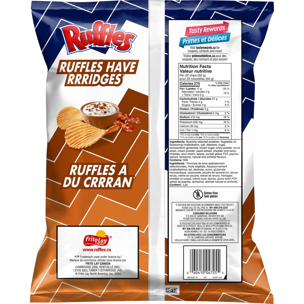 Lays Ruffles Sour Cream & Bacon Potato Chips 200g/7.1 oz. - Back