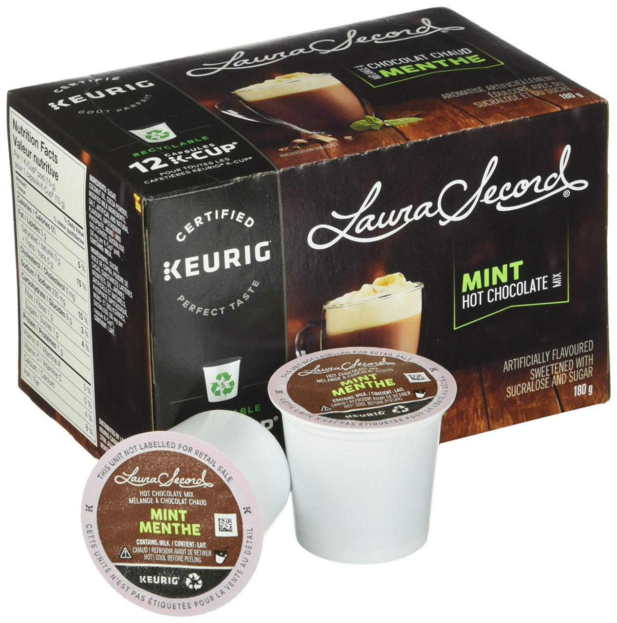 Laura Secord Mint Hot Chocolate Mix for Keurig K-cup, 12 pods, 180g {Imported from Canada}