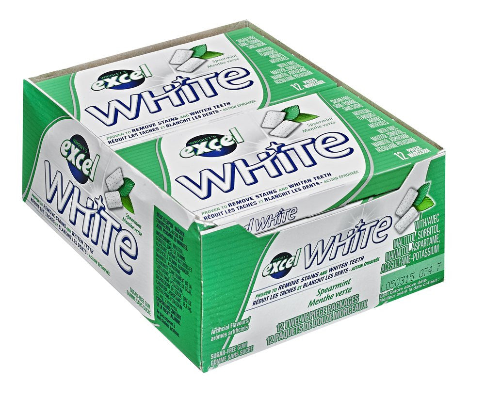 Excel White Sugar-Free Gum, Spearmint, 12 Count {Imported from Canada}