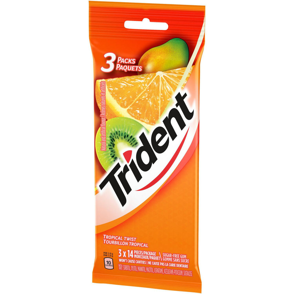 Trident Sugar-Free Gum, Tropical Twist Mulitpack, 3-pack x 14 pieces {Imported from Canada}