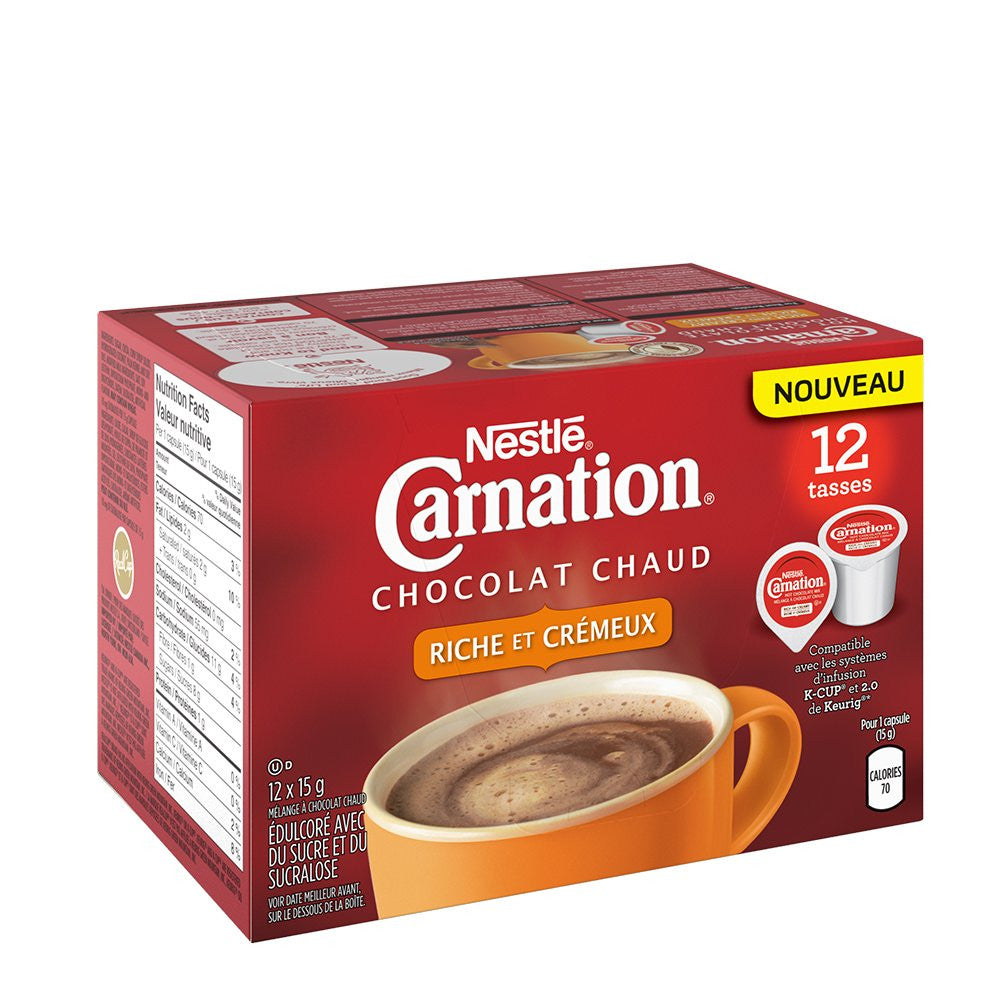 CARNATION Rich Hot Chocolate, KEURIG K-CUP Compatible Pods, 12x15g (12 Cups)