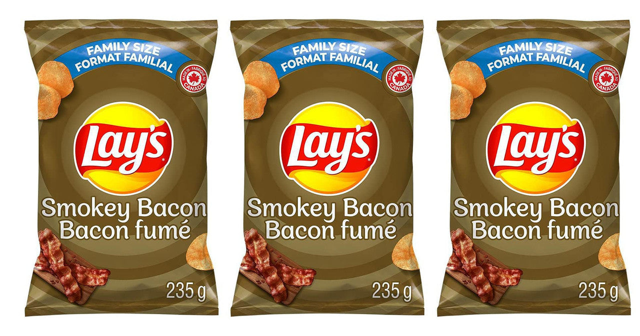 Lays Smokey Bacon Potato Chips, 235g/ 8.3oz, 3-Pack {Imported from Canada}